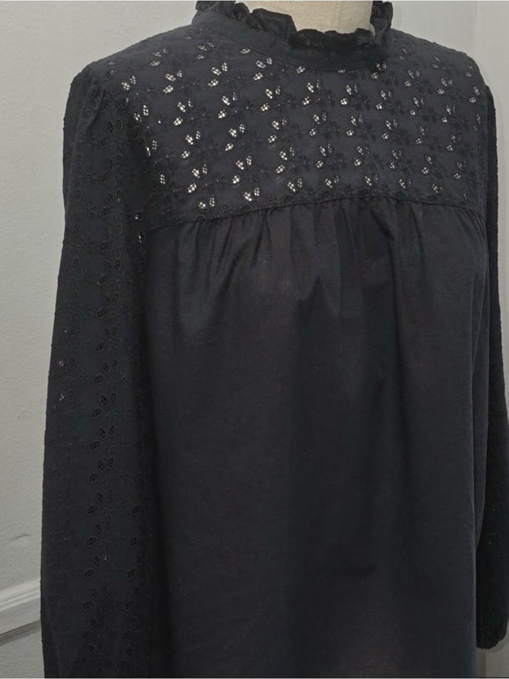 Madewell Black Eyelet Mock-Neck Blouse - Picture 2 of 4